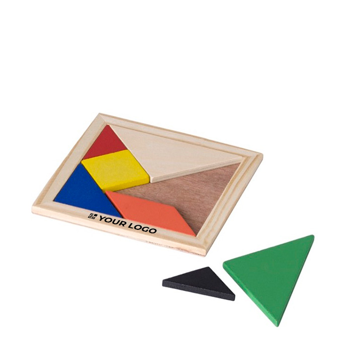 Rompecabezas tangram de madera de colores para regalar Shape color marrón vista de impresión