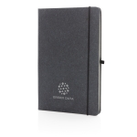 Libreta de piel reciclada A5 hojas a rayas Recycled Leather color gris oscuro vista con logo