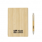 Libreta sostenible de bambú con bolígrafo A5 hojas a rayas EcoBamboo color marrón vista de impresión