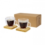 Set de 2 tazas de café pequeñas con base de bambú 100ml Espresso color transparente vista impresión tampografía