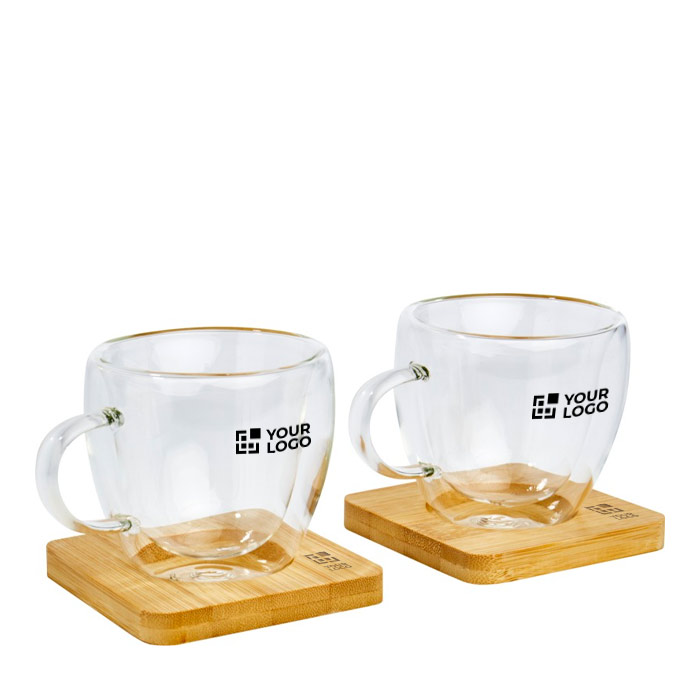 Set de 2 tazas de café pequeñas con base de bambú 100ml Espresso