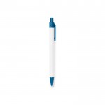 Bolígrafo de cartón reciclado con detalles a color y tinta azul color azul vista con logo