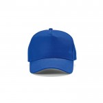 Gorra de algodón reciclado con hebilla trasera y 5 paneles 280 g/m2 color azul vista frontal