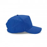 Gorra de algodón reciclado con hebilla trasera y 5 paneles 280 g/m2 color azul vista lateral