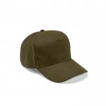 Gorra de algodón reciclado con hebilla trasera y 5 paneles 280 g/m2 color verde militar