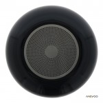 Altavoz bluetooth negro pequeño portátil en forma circular color negro sexta vista