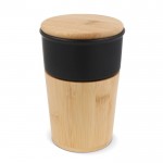 Vaso de cerámica con detalles de bambu y tapa a presión color negro