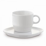 Taza de café apilable con plato rectangular hecho en EU 180ml color blanco