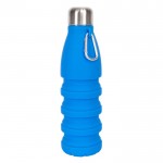 Botella de silicona libre de BPA plegable con mosquetón 550ml color azul