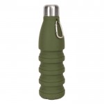 Botella de silicona libre de BPA plegable con mosquetón 550ml color verde