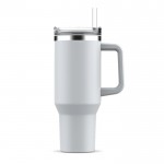 Vaso térmico grande de acero inoxidable con pajita 1.2L color blanco