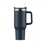 Vaso térmico grande de acero inoxidable con pajita 1.2L color azul oscuro