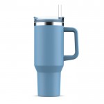 Vaso térmico grande de acero inoxidable con pajita 1.2L color azul claro