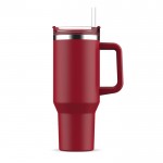 Vaso térmico grande de acero inoxidable con pajita 1.2L color rojo oscuro