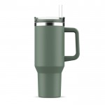 Vaso térmico grande de acero inoxidable con pajita 1.2L color verde oliva