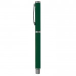 Bolígrafo rollerball de aluminio con un acabado suave y tapa a juego color verde oscuro tercera vista