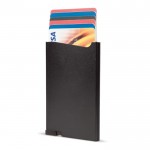 Porta tarjetas de aluminio con botón y almacenaje de 6 tarjetas color negro segunda vista