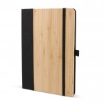 Cuaderno con tapa de bambú con borde vertical y cinta negra A5 color negro