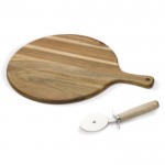 Tabla de madera de acacia para pizza con cortapizzas incluido color madera