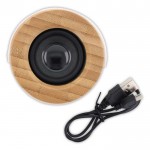 Altavoz inalámbrico de bambú con base y asa blanca para transporte color madera quinta vista