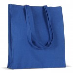 Bolsa de algodón reciclado pequeña con fuelle y asas a juego 140 g/m2 color azul tercera vista