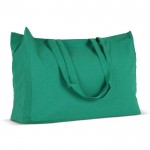 Bolsa de algodón reciclado grande con fuelle y asas a juego 140 g/m2 color verde oscuro tercera vista