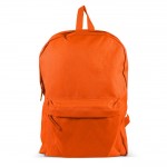 Clásica mochila de RPET en varios colores y bolsillo frontal color naranja tercera vista