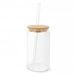 Vaso de cristal con tapa de rosca de bambú y pajita 450ml color transparente