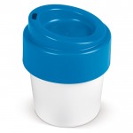 Vaso take away con tapa de color hecho en EU y 100% reciclable 240ml color blanco/azul