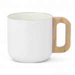 Taza de cerámica de doble pared con asa de apariencia bambú 330ml color blanco