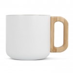 Taza de cerámica de doble pared con asa de apariencia bambú 330ml color blanco segunda vista