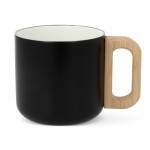 Taza de cerámica de doble pared con asa de apariencia bambú 330ml color negro