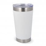 Vaso térmico take away de cerámica con detalles plateados 500ml color blanco