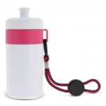 Bidón blanco libre de BPA con cordón de transporte 500ml color rosa