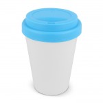 Vaso take away de plástico reciclado con tapa de vivos colores 250ml color azul claro