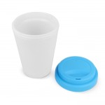 Vaso take away de plástico reciclado con tapa de vivos colores 250ml color azul claro tercera vista