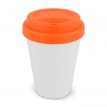 Vaso take away de plástico reciclado con tapa de vivos colores 250ml color naranja