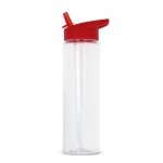 Botella de RPET transparente con tapa de pajita plegable 600ml color rojo