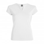 Camiseta de algodón para mujer con cuello de pico 200 g/m2 Roly color blanco