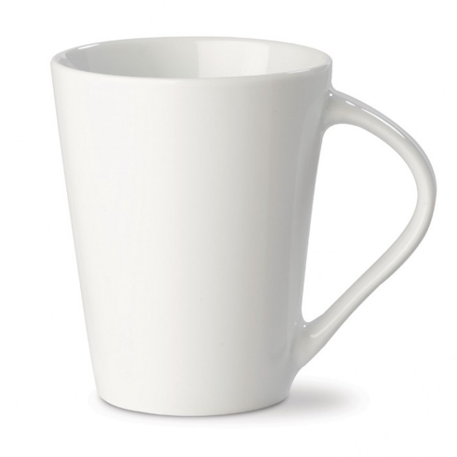 Taza de porcelana blanca con gran asa triangular hecha en EU 270ml