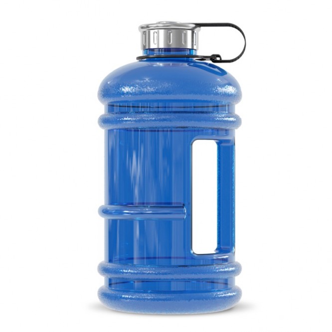 Botella de plástico grande con agarradera y tapón fijo 2.2L color azul claro transparente