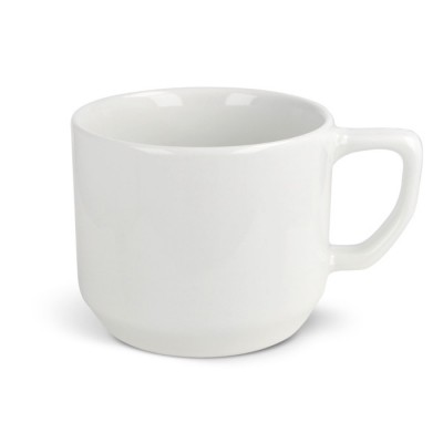 Taza de cerámica blanca con una asa rectangular compacta 250ml