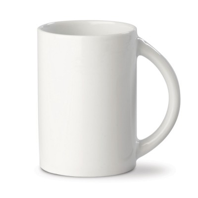 Taza de porcelana blanca con asa de medio circulo hecha en EU 300ml