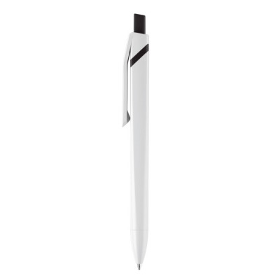 Bolígrafo blanco en forma cuadrada con pulsador de color