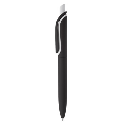 Bolígrafo pulsador de plástico de tacto suave hecho en EU color negro segunda vista