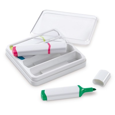 Kit de 4 marcadores de distintos colores en caja transparente