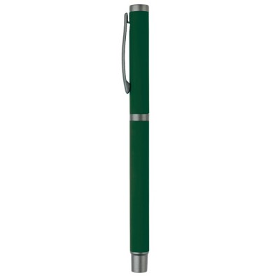 Bolígrafo rollerball de aluminio con un acabado suave y tapa a juego color verde oscuro tercera vista