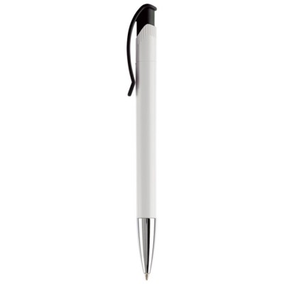 Bolígrafo de plástico en color blanco con detalles en el pulsador