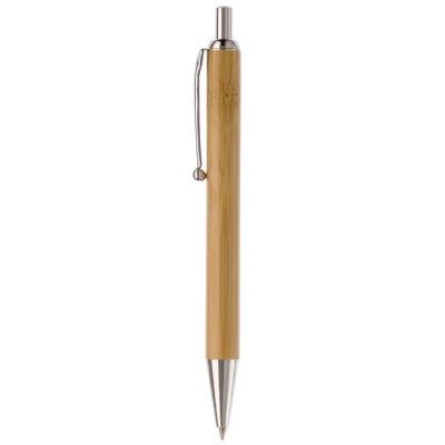 Bolígrafo pulsador hecho de bambú y metal con tinta negra