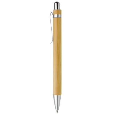 Bolígrafo pulsador hecho de bambú y metal con tinta azul